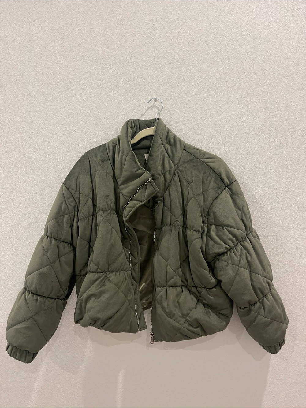 Olive Green Quilted Puffer Jacket - Women's